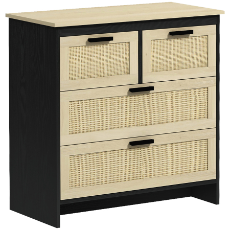 Living & hol -  Comoda cu 4 Sertare din PAL si Ratan pentru Living si Dormitor, 80x38x80 cm
