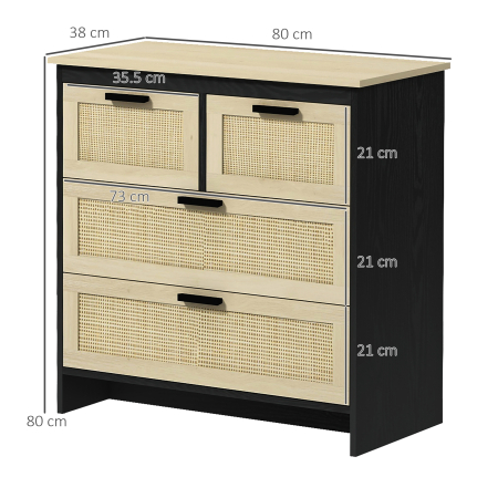  Comoda cu 4 Sertare din PAL si Ratan pentru Living si Dormitor, 80x38x80 cm [2]