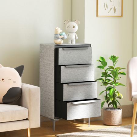  Comoda cu 4 Sertare in Otel cu Acoperire in tesut cu Efect de In, 60x36x88 cm, Gri [7]