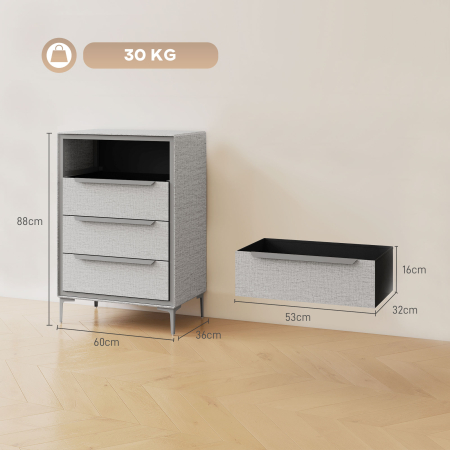  Comoda cu 4 Sertare in Otel cu Acoperire in tesut cu Efect de In, 60x36x88 cm, Gri [2]
