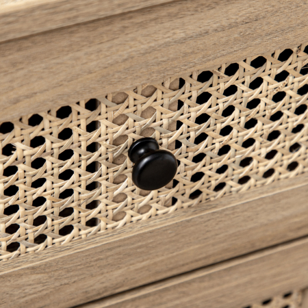  Comoda cu 4 Sertare si Insertii din Rattan Stil Boho, 80x35x95 cm, Lemn Natural [8]