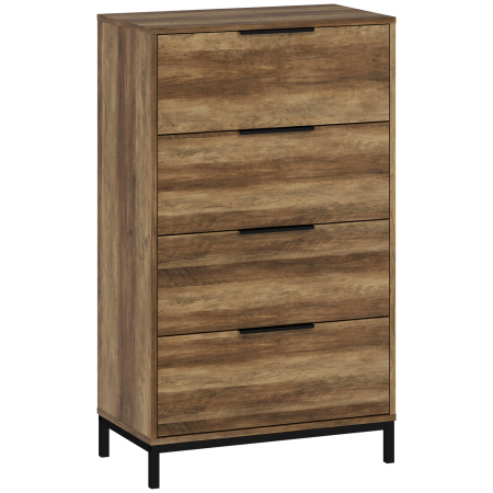 Living & hol -  Comoda cu 4 sertare, sistem anti-rasturnare, manere negre, din lemn si metal, 62x35x105 cm, maro deschis