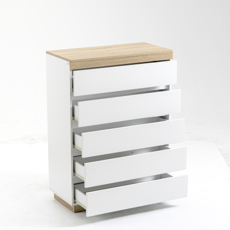 Living & hol -  Comoda cu 5 Sertare din Lemn, Comoda pentru Dormitor cu Dispozitiv Anti-Rasturnare, 80x40x109 cm, Alb