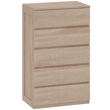 Living & hol -  Comoda cu 5 Sertare din Lemn cu Ghidaje Metalice si Manere Canelate, 60x39x100 cm, Lemn Natural