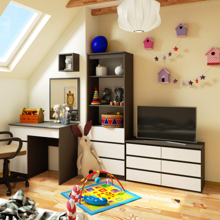 Comoda cu 6 sertare, PAL laminat, 100x35x57 cm, gri si alb [5]