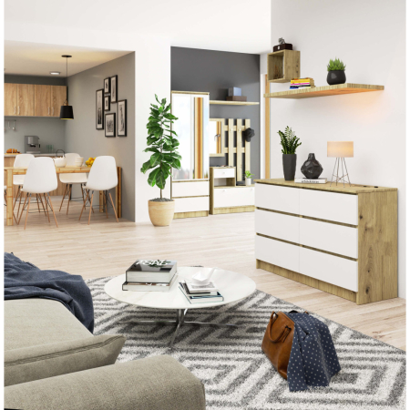 Comoda cu 6 sertare, PAL laminat, 120x40x77 cm, stejar artisan si alb [3]