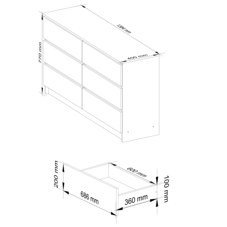 Comoda cu 6 sertare, PAL laminat, 138x40x77 cm, alb mat [1]