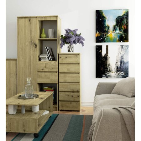 Comoda cu 6 sertare, PAL laminat 16 mm, 40x35x109 cm, stejar artisan [3]