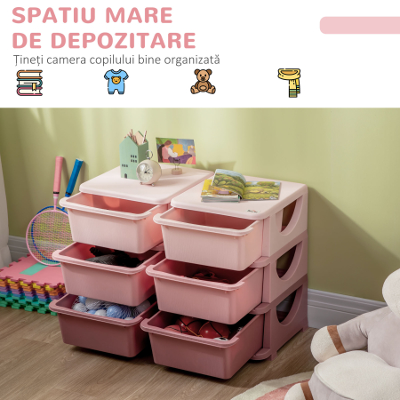  Comoda cu 6 Sertare pentru Copii 3-6 Ani cu Margini Rotunjite, din PP Roz, 75x37x56.5 cm [3]
