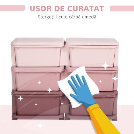  Comoda cu 6 Sertare pentru Copii 3-6 Ani cu Margini Rotunjite, din PP Roz, 75x37x56.5 cm [5]