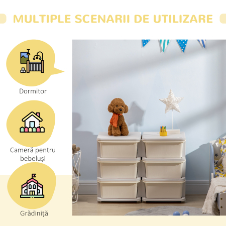  Comoda cu 6 sertare pentru copii de 3-6 ani, cu margini rotunjite, din PP crem, 75x37x56.5 cm [4]