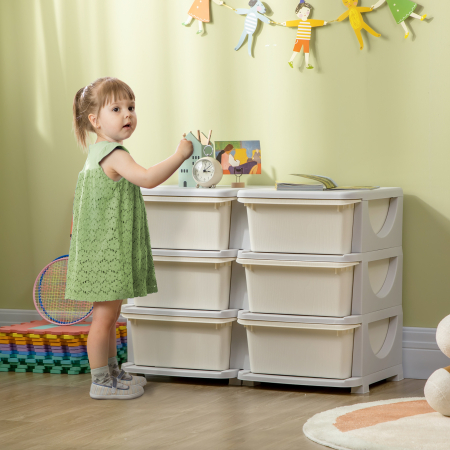  Comoda cu 6 sertare pentru copii de 3-6 ani, cu margini rotunjite, din PP crem, 75x37x56.5 cm [1]