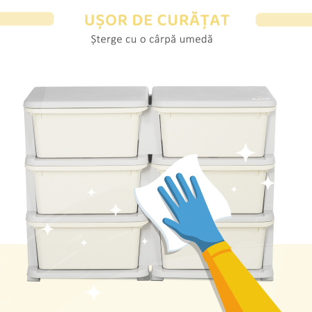  Comoda cu 6 sertare pentru copii de 3-6 ani, cu margini rotunjite, din PP crem, 75x37x56.5 cm [5]