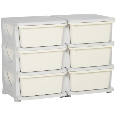 Depozitare jucarii -  Comoda cu 6 sertare pentru copii de 3-6 ani, cu margini rotunjite, din PP crem, 75x37x56.5 cm