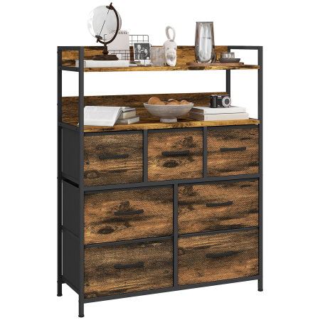Living & hol -  Comoda cu 7 Sertare Detasabile cu 2 Rafturi Industrial din Lemn si Otel, 79x29x101 cm, Maro si Negru