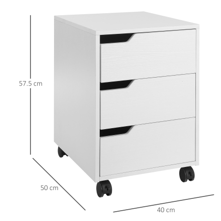  Comoda de birou cu 3 sertare si manere ascunse, din lemn si metal, 40x50x57.5 cm, alb [2]