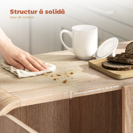  Comoda de Bucatarie cu 2 Dulapuri, Usi Soft-Close si Rafturi Reglabile, 157x39x82 cm, Lemn Natural [6]
