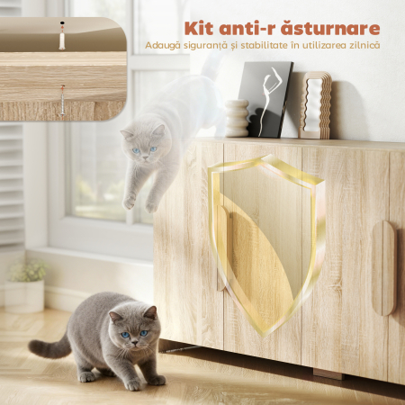  Comoda de Bucatarie cu 2 Dulapuri, Usi Soft-Close si Rafturi Reglabile, 157x39x82 cm, Lemn Natural [7]
