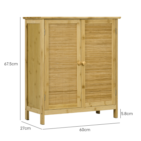  Comoda in Stil Boho din Rattan si Bambus, Dulap cu 2 Usi si Raft Interior, 60x27x67.5 cm, Lemn Natural [2]