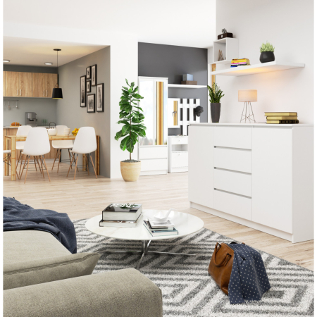 Comoda K160, cu 4 sertare si 2 dulapuri, PAL laminat 16 mm, 160x40x99 cm, alb [1]