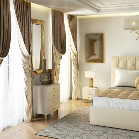 Comoda K-02 cu 2 sertare, PAL laminat 16 mm, 40x37x43 cm, bej si auriu [5]