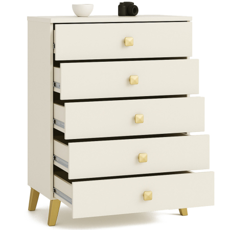 Comoda MOBI K-05, 5 sertare, 60x37x89 cm, casmir cu detalii aurii [1]