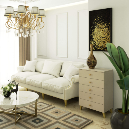 Comoda MOBI K-05, 5 sertare, 60x37x89 cm, casmir cu detalii aurii [7]