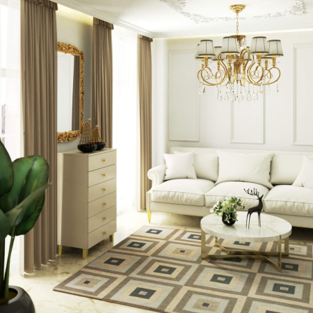 Comoda MOBI K-06, 6 sertare, 60x37x104 cm, casmir cu detalii aurii [3]