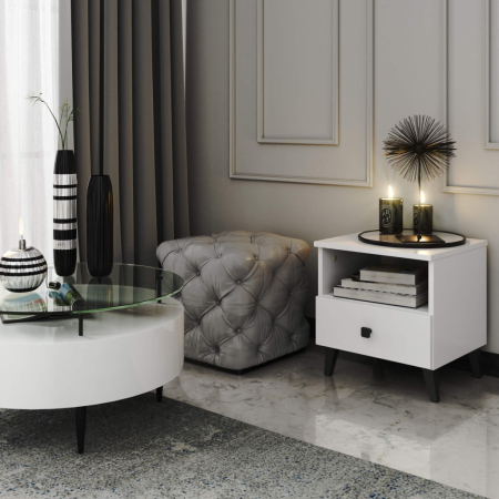 Comoda MOBI K01 cu sertar si raft deschis, PAL laminat 16 mm, 40x37x43 cm, alb si negru [4]