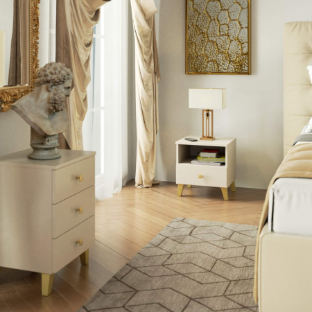 Comoda MOBI K01 cu sertar si raft deschis, PAL laminat 16 mm, 40x37x43 cm, bej si auriu [6]