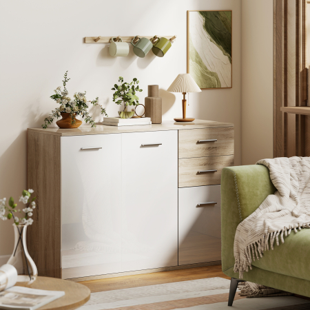  Comoda Moderna cu 3 Dulapuri si 2 Sertare din Lemn, Efect lemn [1]