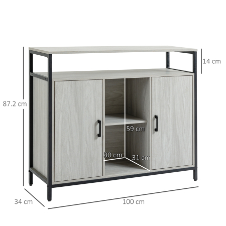  Comoda moderna din lemn cu rafturi, 100x34x87.2cm, gri deschis [2]