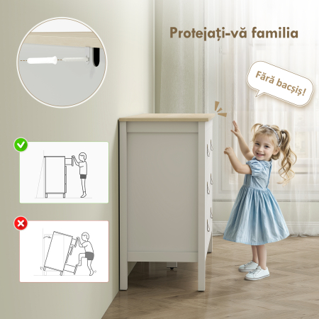  Comoda pentru Dormitor cu 6 Sertare si Manere din Piele Ecologica, 120x40x78 cm, Alba [5]