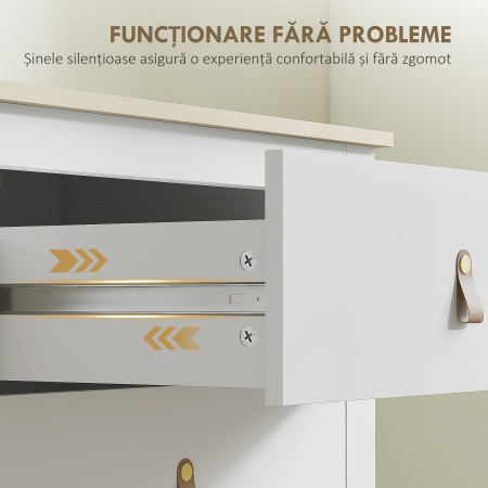  Comoda pentru Dormitor cu 6 Sertare si Manere din Piele Ecologica, 120x40x78 cm, Alba [6]
