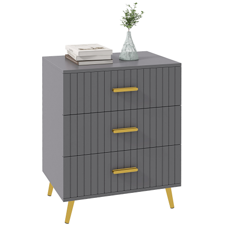 Living & hol -  Comoda pentru Dormitor, Dulap Modern cu 3 Sertare,  Sertar de Depozitare cu Picioare din Aluminiu, 60x40x71.5 cm, Gri inchis
