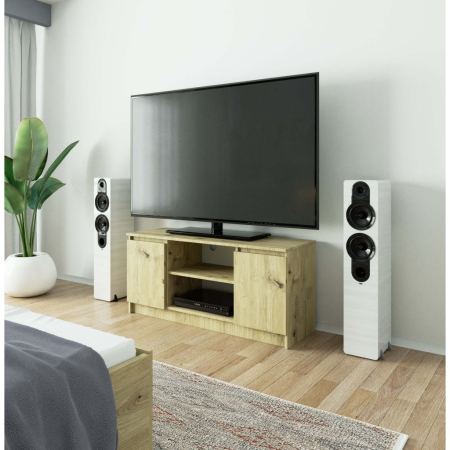 Comoda TV cu 2 usi si o polita, PAL laminat 16 mm, 120x40x55 cm, stejar artisan [3]