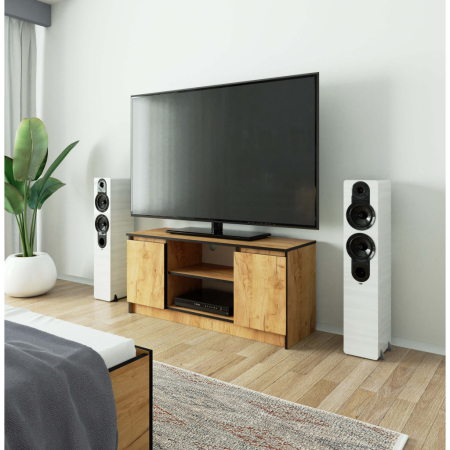 Comoda TV cu 2 usi si o polita, PAL laminat 16 mm, 120x40x55 cm, stejar craft [4]