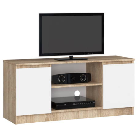 Living & hol - Comoda TV cu 2 usi si o polita, PAL laminat 16 mm, 120x40x55 cm, stejar sonoma si alb