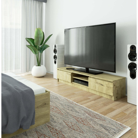 Comoda TV cu 2 usi si rafturi centrale, PAL laminat, 160x40x33 cm, stejar artisan [2]