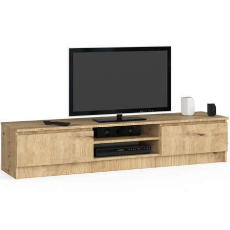 Living & hol - Comoda TV cu 2 usi si rafturi centrale, PAL laminat, 160x40x33 cm, stejar artisan