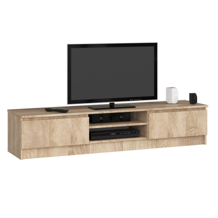 Living & hol - Comoda TV cu 2 usi si rafturi centrale, PAL laminat, 160x40x33 cm, stejar sonoma