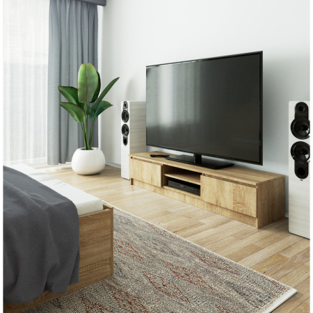 Comoda TV cu 2 usi si rafturi centrale, PAL laminat, 160x40x33 cm, stejar sonoma [4]