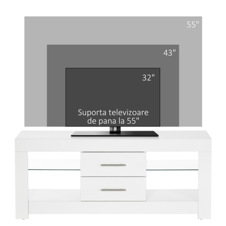 Comoda TV cu LED RGB - 55", Etajere Sticla & Telecomanda, 12 Culori, 10W [5]