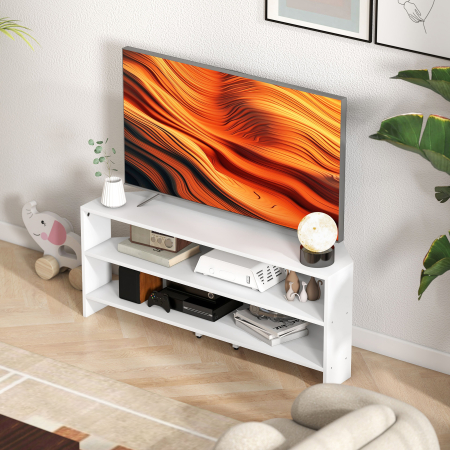  Comoda TV de Colt 47" max cu 2 Rafturi Deschise din Lemn Alb [7]