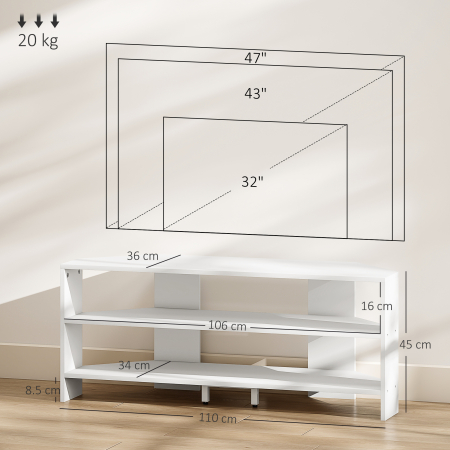  Comoda TV de Colt 47" max cu 2 Rafturi Deschise din Lemn Alb [2]