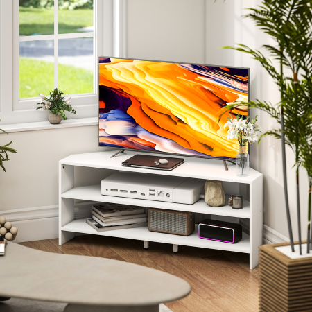  Comoda TV de Colt 47" max cu 2 Rafturi Deschise din Lemn Alb [1]