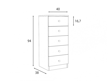 Comoda verticala Cristal cu 5 sertare, MDF, 40x38x94 cm, alb mat [4]