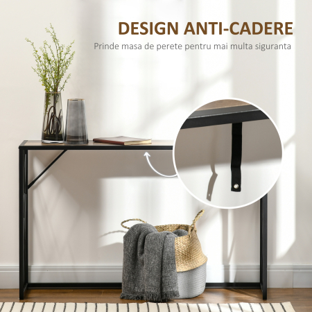  Consola 120cm, masa canapea industriala cu cadru metalic pentru sufragerie, hol, maro [6]
