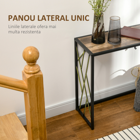  Consola 120cm, masa canapea industriala cu cadru metalic pentru sufragerie, hol, maro [5]