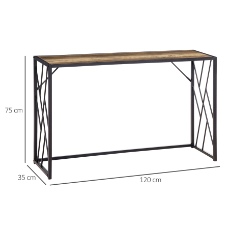  Consola 120cm, masa canapea industriala cu cadru metalic pentru sufragerie, hol, maro [2]